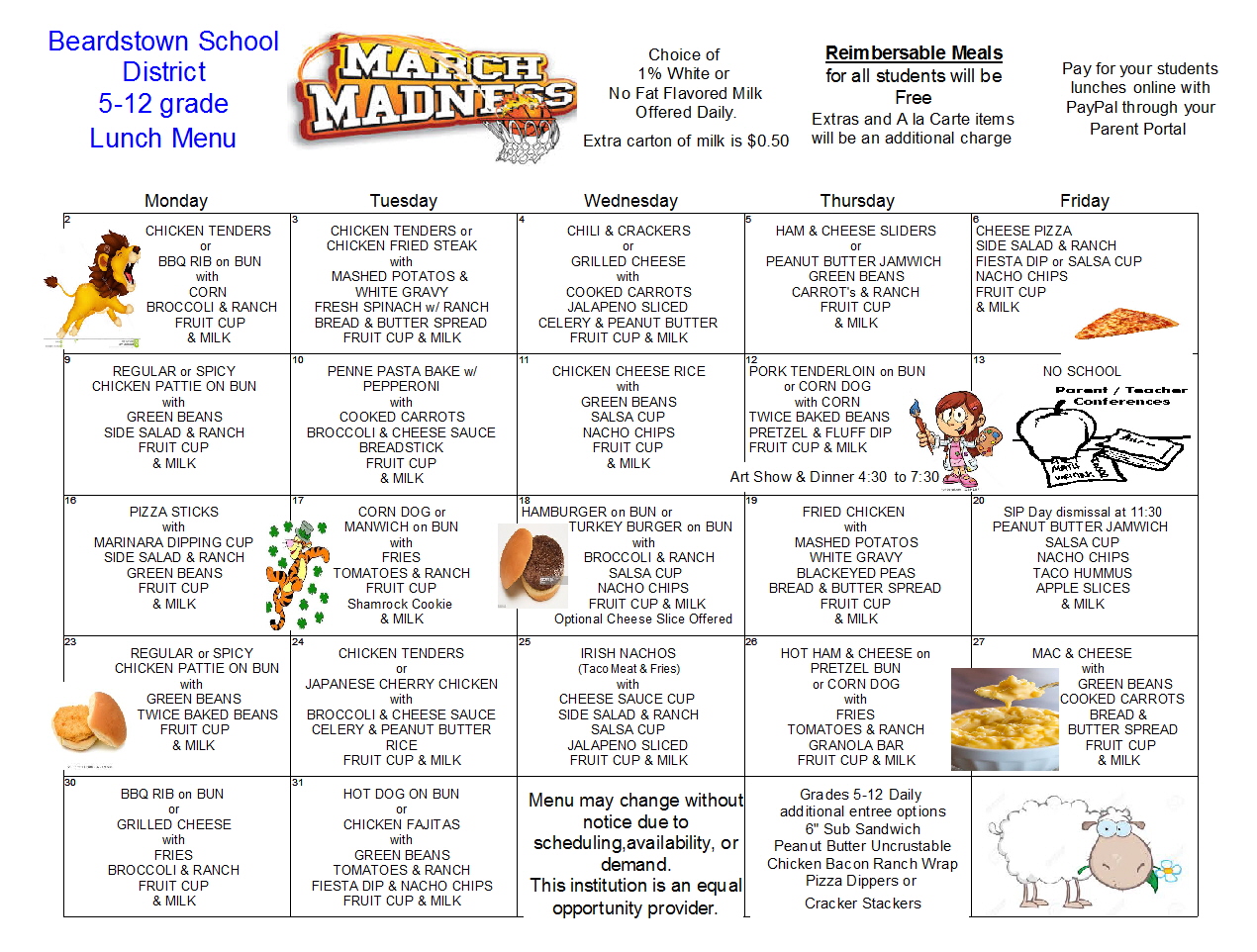 Beardstown CUSD 15 Lunch Menus